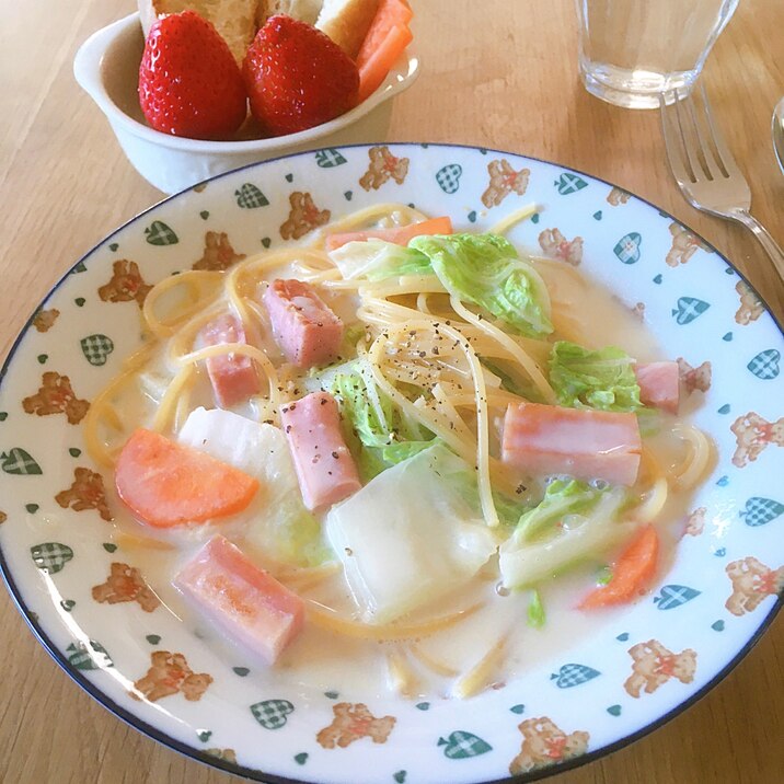 簡単フライパンだけで作る★豆乳スープパスタ